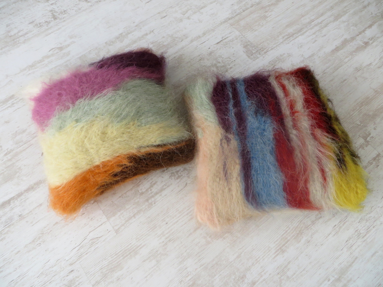 Handwoven Wool Pillow: Multicolored Shaggy Cushion, 16"x16"