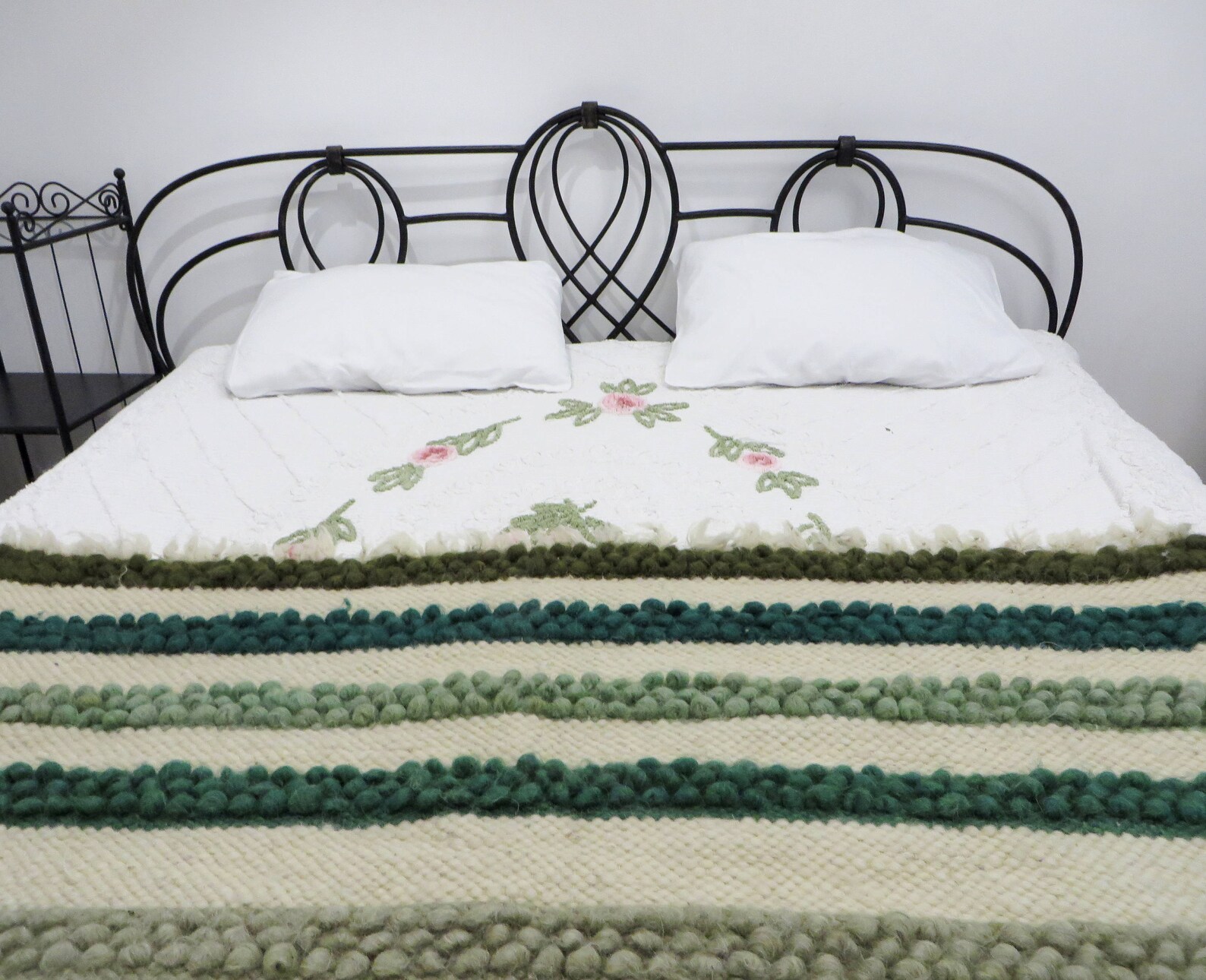 Wool Bed Scarvesbed Throwbed Covergreen Beddingbed Etsy