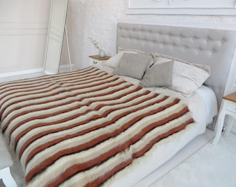 Manta de lana tejida a mano, decoración rústica boho a rayas