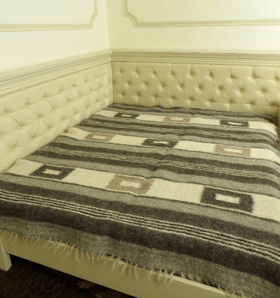 Wool Area Rug Striped Rug Grey and White Rug Woven Etsy