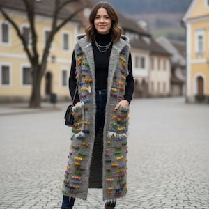Handgefertigte Wolle Boho Weste, ethnische lange Weste, Gynia Stil