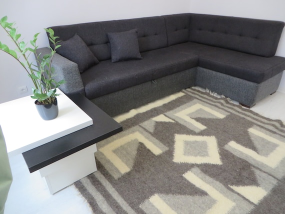 Handgewebter Teppich: Geometrische Muster Wollteppich 200x180 cm