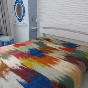 Bohemian Wool Blanket: Handmade Organic Throw, Cozy Bedding Decor