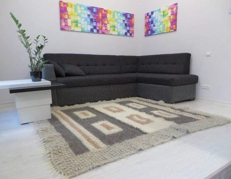 Wool Rugs,Area Rug,Living Room Rug,Floor Decor,Carpet Rug,Woven Rug,Kilim Rug,Grey White Cover,Geometric Print Rug,Modern Style Decor Rug image 2