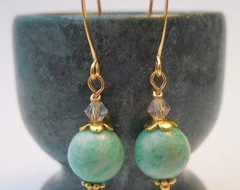 Gold plated earrings with Brazilian Amazonite bead