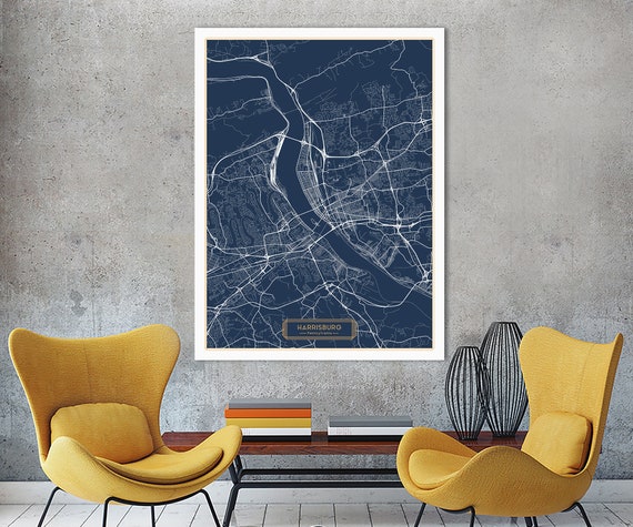 Harrisburg Pennsylvania City Map Harrisburg Pennsylvania Wall Etsy