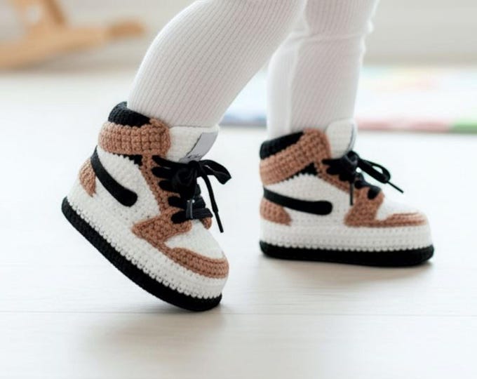 Crochet Jordan Style Baby Sneakers, Handmade Newborn Booties, Gender Neutral Basketball Shoes, Custom Baby Shower Gift, Hip Hop Baby Gift
