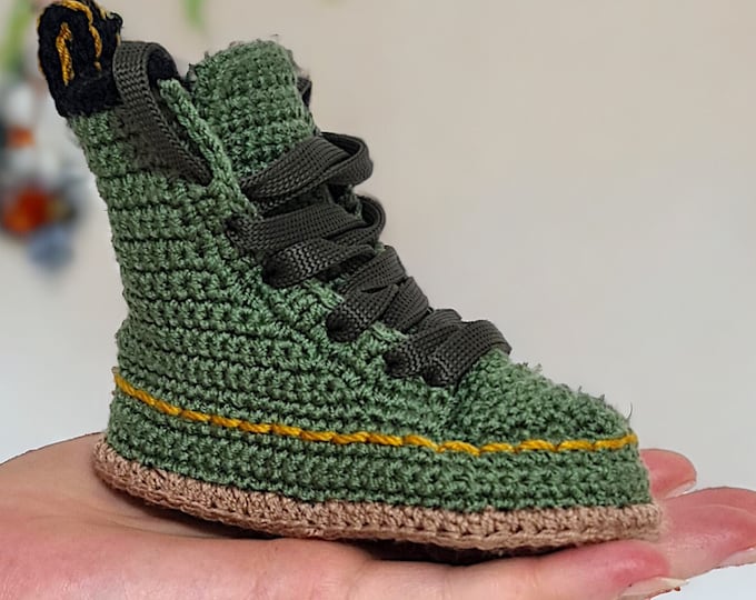 Classic Punk Style Baby Booties in Army Green | Newborn Gothic Boots | British Punk Shoes for Babies | Baby Shower Gift Idea