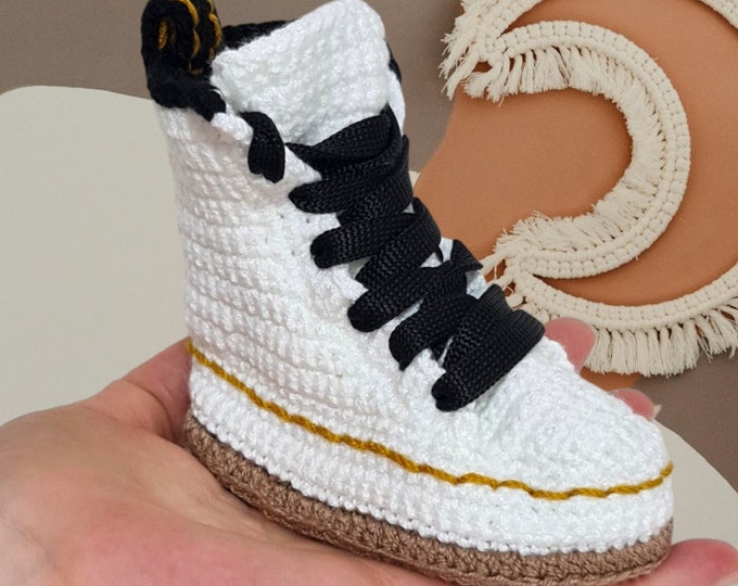 Classic British Punk Baby Combat White Boots - Handmade Baby Shower Gift - Newborn Lace-Up Baby Boots