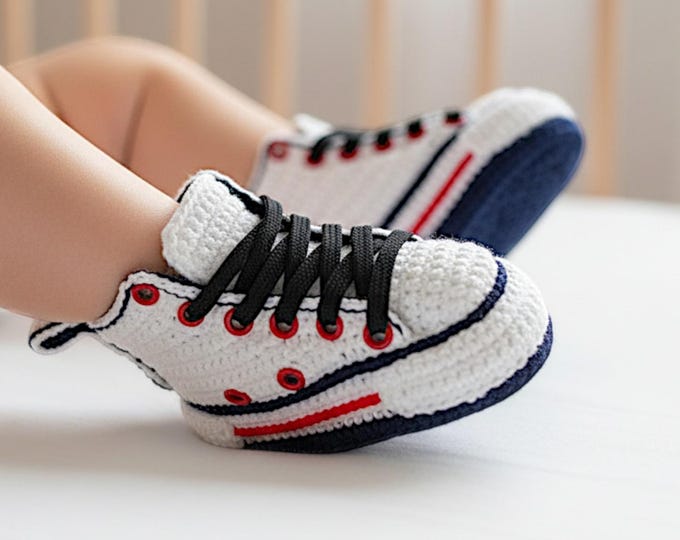 Cozy Crochet Baby Sneakers, Handmade Knitted Booties, Sweet Gender Neutral Newborn Gift