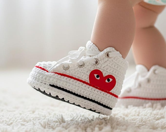 Handmade Crochet Baby Booties | Infant High Top Sneakers | Newborn Photo Prop | Baby Shower Gift | Soft Sole Custom Baby Gifts