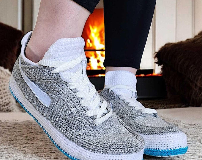 Eco-Friendly Crochet Marty McFly Slippers - Cozy 80s Nostalgia Sneakers for Men & Women