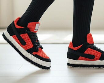 Gehäkelte Jordan-Hausschuhe, Gestrickte Unisex-Hausschuhe, Bequeme Herrenschuhe, Warme Pantoffeln, Geschenk für Basketball-Fans