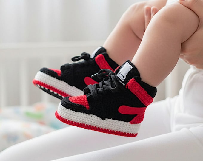 Basketball Retro Crochet Baby Jordans Style Sneakers Booties, Newborn Photo Props, New Moms and Newborn Photoshoots, Baby Urban Kicks Shoes