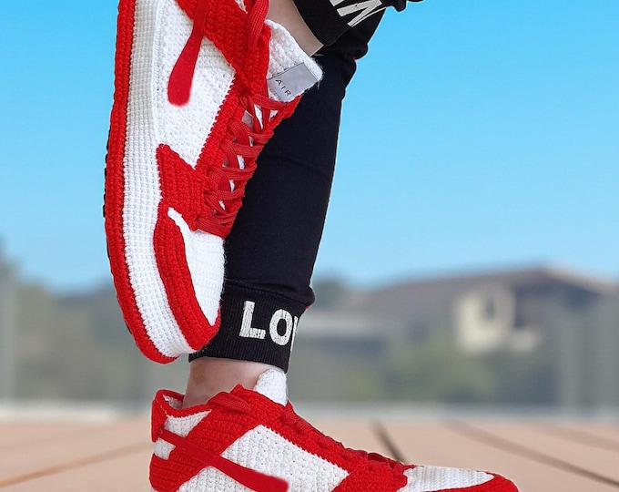 Custom Jordan Crochet Wool Sneaker Slippers, Basketball Fans and Sneaker Lovers Gifts