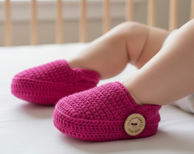 Hot Pink Crochet Baby Clog Sandals, Newborn Wool Girl Booties, Babies Barefoot Slides, Organic Baby Shower Gift, Infant Soft Crib Boy Shoes