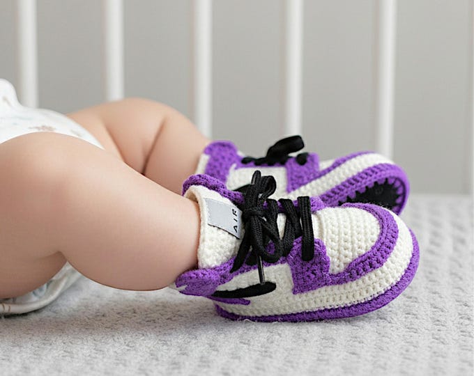 Handmade Crochet Baby Sneakers | Jordan Style Baby Booties | 0-3 0-3, 3-6, 6-9, 9-12 Months Newborn Gifts