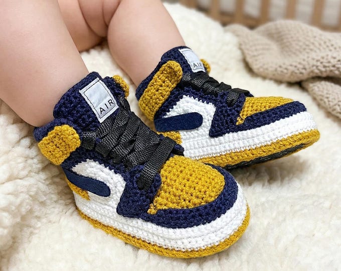 Handmade Crochet Baby Jordan Sneakers Berkeley Basketball Team Colors Booties
