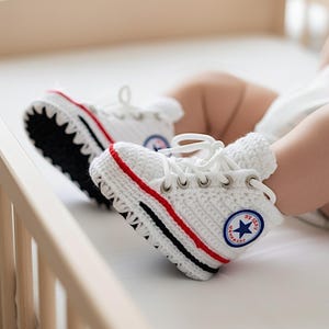 Crochet Baby Soft Sneakers, White Newborn Booties, Soft Yarn Baby Shoes, Gender Neutral Baby Shower Gift, Christening Eco-Friendly Outfit