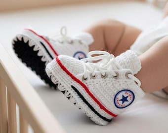 Handgemachte Baby Sneakers Häkeln, Weiche Neugeborenen Schuhe, Baby Booties, Unisex Baby Shower Geschenk, Taufe Öko-Outfit