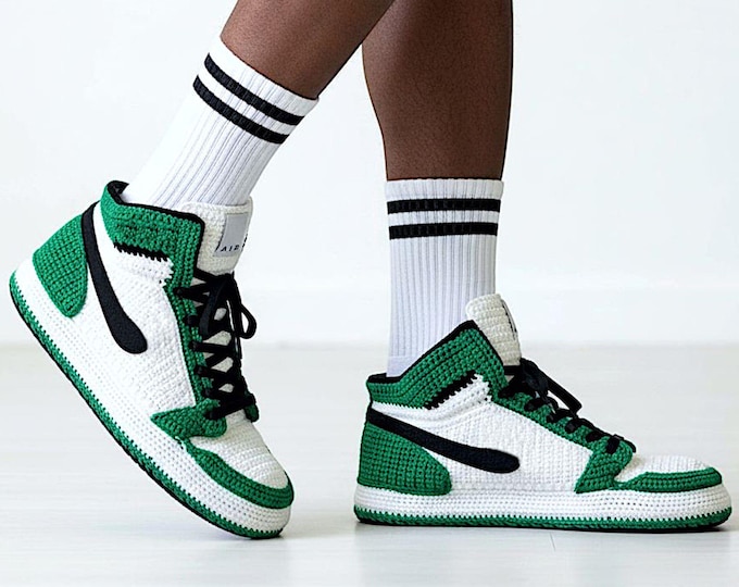 Crochet Jordan Sneaker Slippers, Retro Basketball Shoes, Handmade Knit High Tops, Cozy Unisex Gift