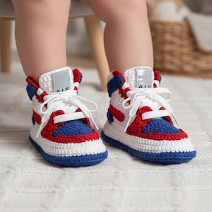 Custom Jordan-Style Navy Blue & Red Washington Basketball Team Baby Booties, Girls, Boys, Soft Warm Baby Sneakers, Newborn, 0-3 Months Gifts