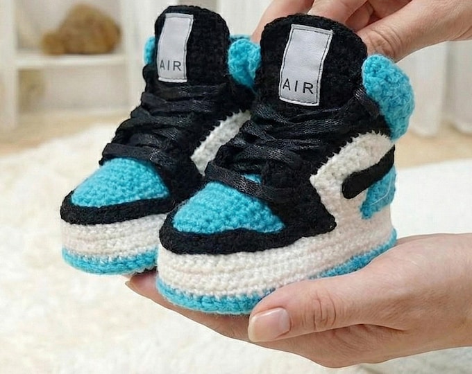 Turquoise Baby Basketball Booties - Handmade Sneaker Style for Newborns, Baby Shower Gift & First Steps Booties