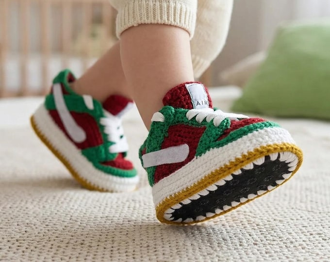 Gender Neutral Crochet Baby Sneakers Jordan Inspired Crib Shoes Infant Sneakerhead Baby Shower Gift