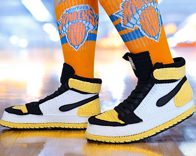Yellow Crochet High Top Jordan Style Slippers