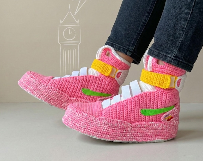Air Mags Pink Marty McFly Shoes - Back to the Future Flying Sneakers Plush Slippers - Hoverboard Style Women House Custom Slippers Socks