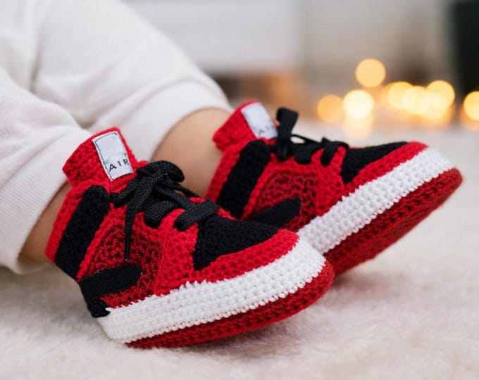 Handmade Baby Jordan-Style Sneakers Srochet Booties Newborn Crib Shoes Gender Neutral Custom Gift