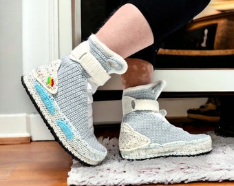 Marty McFly Sneakers, Back To The Future, Custom Air Mag Inspired Slippers, Halloween Shoes, Cosplay Costume, Knitted Soft House Plush Socks