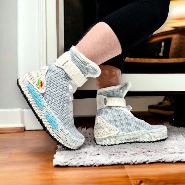 Marty McFly Sneakers, Back To The Future, Custom Air Mag Inspired Slippers, Halloween Shoes, Cosplay Costume, Knitted Soft House Plush Socks