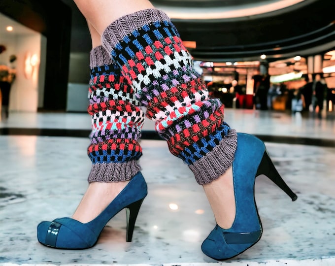Knee-high Socks Teens, Personalized Leg Warmers, Multicolor Crochet Leg Warmers, Colorful Leggings, Thick Knit Knee-length Custom Socks