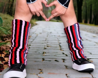 Multi-Color Leg Warmers, Knee-Length, Striped Pattern, Sporty Bohemian Long Socks, College Stockings, Dance & Yoga Socks, Personalized Gift