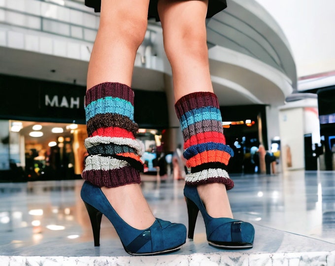 Colorful Leg Warmer Long Tights Leggings Socks, Multicolor Stylish Cotton Leg warmers, Rainbow Women's Knee-Length Long Socks, Girl Leggings