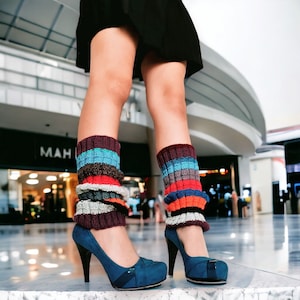 Coloridos calentadores de piernas medias largas calcetines calcetines, calentadores de piernas de algodón con estilo multicolor, calcetines largos hasta la rodilla de las mujeres arco iris, leggings de niña
