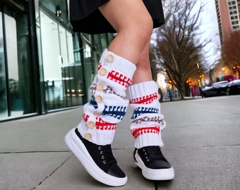 Vintage Style Handmade Crochet Rug Patterned Leg Warmers, Y2K Bohemian Fashion Outfits, Winter Warm Accessories, Knee-Length Socks for Women