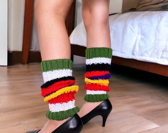 Rainbow Colorful Leg Warmers Fashion Striped Leggings, Multicolor Long Knee-high Socks, Custom Personalized Leg Warmers, Custom Made Gift