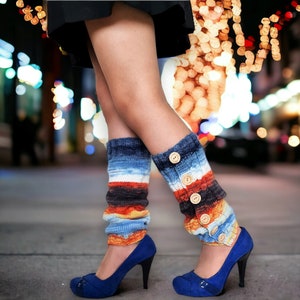 Multicolored Custom Leg Warmer, Crochet Leggings, Stylish Hand-Knitted Exotic Organic Wool Leg Warmers, Marble Chunky Yarn Knee-High Socks