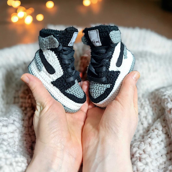 Baby Jordans Style Basketball Sneakers, Crochet Newborn Gender Neutral Gift, Baby Showers and 1st Birthday Gifts, Knitted Baby Crib Shoes