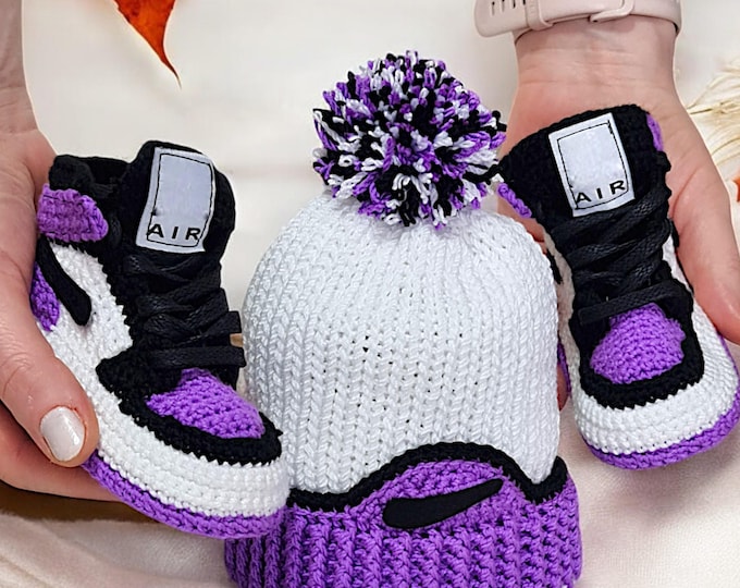Newborn Crochet Jordans Style Bootie Set | Baby Shower Collection | Gender Neutral Sneakers