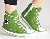Knitted Green Converse Slippers For Men And Women, Converse Style Slippers For Home Wear, Chuck Taylor Classic Colour High Top Green, GCSHTS