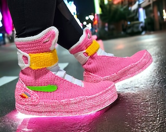 Air Mags Pink Marty McFly Shoes - Back to the Future Flying Sneakers Plush Slippers - Hoverboard Style Women House Custom Slippers Socks