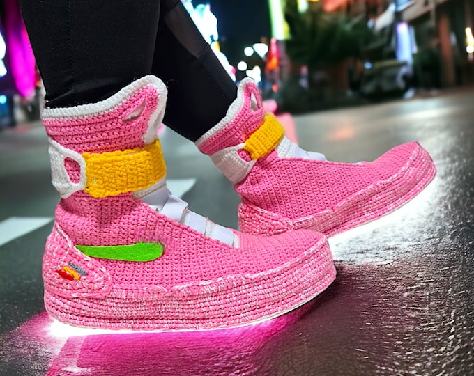 Air Mags Pink Marty McFly Shoes - Back to the Future Flying Sneakers Plush Slippers - Hoverboard Style Women House Custom Slippers Socks