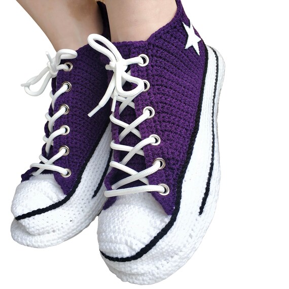 maximaliseren contact Liever Buy Purple Converse Platform Low Tops Sneakers Plush Slippers Online in  India - Etsy