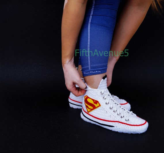 Knitting Crochet Converse Chuck Taylor All Star Hi Supermen Sneaker, Supermen WomensMens Shoes, Cosplay Superman Shoes, White Converse Gift Knitting Crochet Converse Chuck Taylor All Star Hi Supermen Sneaker, Supermen WomensMens Shoes, Cosplay Superman Shoes, White Converse Gift