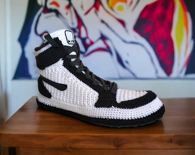 Retro Basketball Sneakers Custom Jordan Slippers, Unisex Cozy Warm Fuzzy Indoor Shoes, Rare Sneaker Heads Gifts, Knitted Plush Kicks Shoes