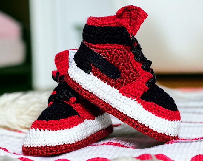 Handmade Baby Jordan-Style Sneakers Srochet Booties Newborn Crib Shoes Gender Neutral Custom Gift
