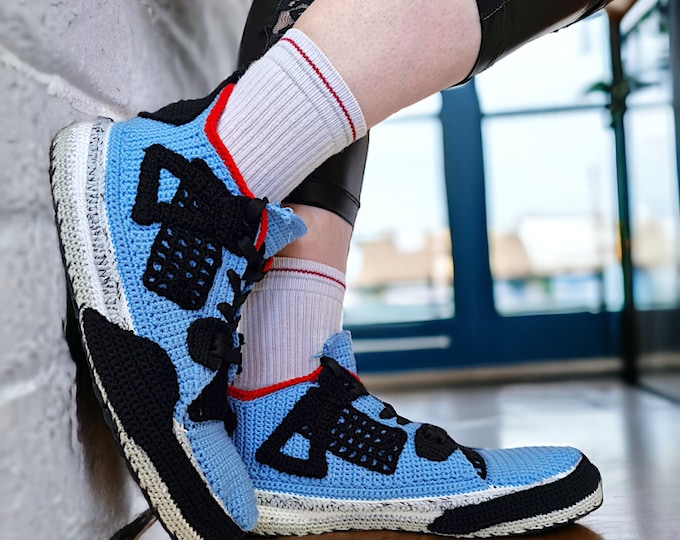 Retro Travis AJ4 Crochet Cactus Jordan-style Sneaker Slippers - University Blue Basketball Kicks House Slippers